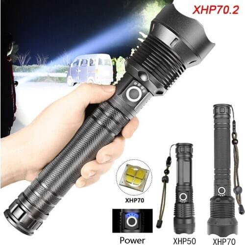 90000 lm High Power Flashlight Ultra Powerful Rechargeable LED Torch XHP70.2 Tactical Lamp 18650 or 26650 Battery XHP50 Lantern
