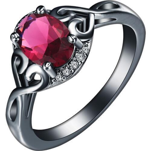 Oval stone setting Black gold-color Ring with AAA Red Royal Blue CZ High Polished Size 7 8 9 stock Distribution Ring for Women