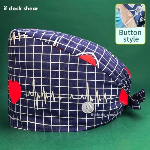 Pet Clinic Doctor Hat High Quality Cartoon Print Medical Cap with Button Surgical Surgery Cap Unisex Adjustable Wholesale Prices