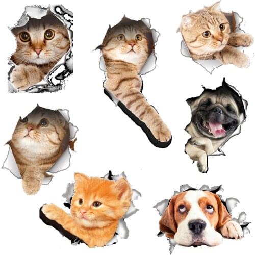 Cute Cat 3D Smashed Switch Wall Stickers Bathroom Toilet Kicthen Decorative Decals Funny Animals Decor Poster PVC Mural Art