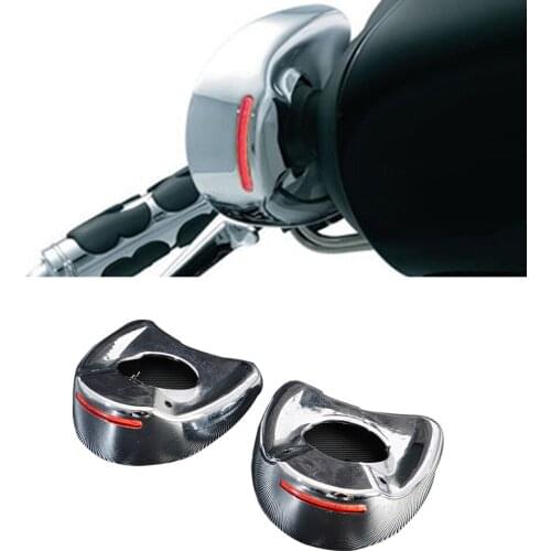 Motorcycle Chrome Fairing Mount Mirror Red LED Light Cover Caps Case For Harley Electra Glide 1996-2016