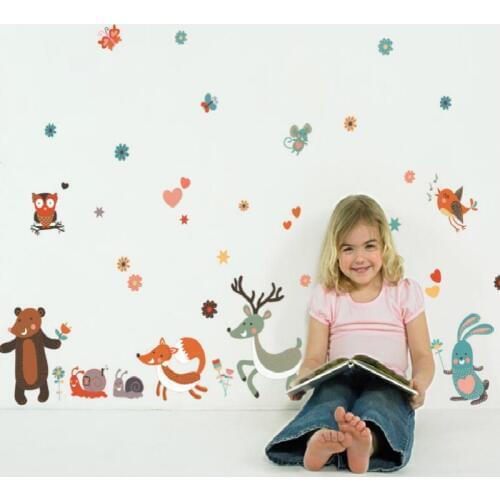 Cartoon Wall Stickers Deer Fox Cubs Snail Hedgehog Stickers animals home decor Kids Room Poster