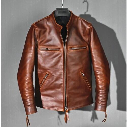 QYLVAWOY 2020 Retro Genuine Leather Jacket Men Spring Autumn Real Cow Leather Coat Slim Fit Vintage Motorcycle Jacket Cowhide