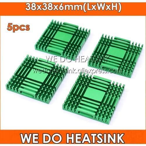 WE DO HEATSINK 5pcs 38x38x6mm Cooling Radiator Green Aluminum Heat Sink for South / North Bridge Chipset
