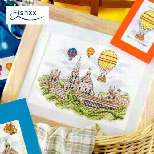 Fishxx Cross Stitch Kit European magazine Crazy75-2 hot air balloon city landscape series pattern