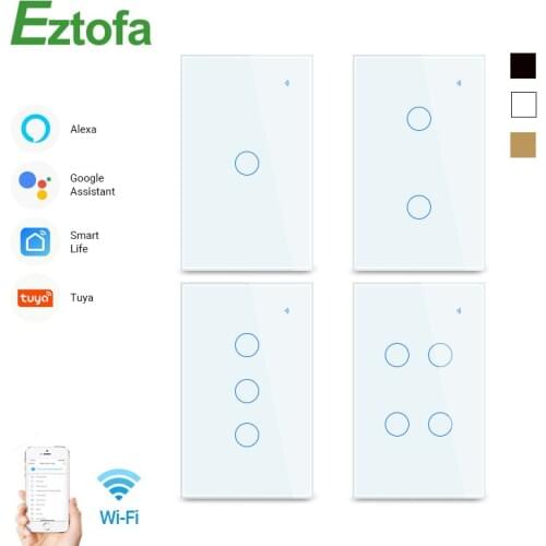 Wifi Wall Touch Sensitive Switch Remote Control 1 2 3 4 Gang Wireless Led Light Smart Touch Screen Switch Glass US Standard