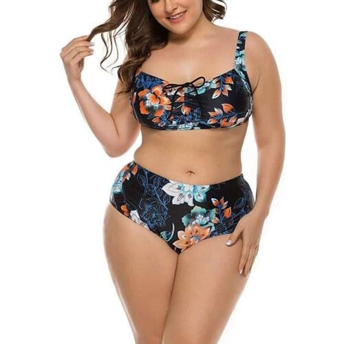 2021 New Women High Waist Sexy Swimsuit Plus Size Swimwear Splicing Biquini Bathing Suit Swimming 2 Pieces Bikini Set Summer