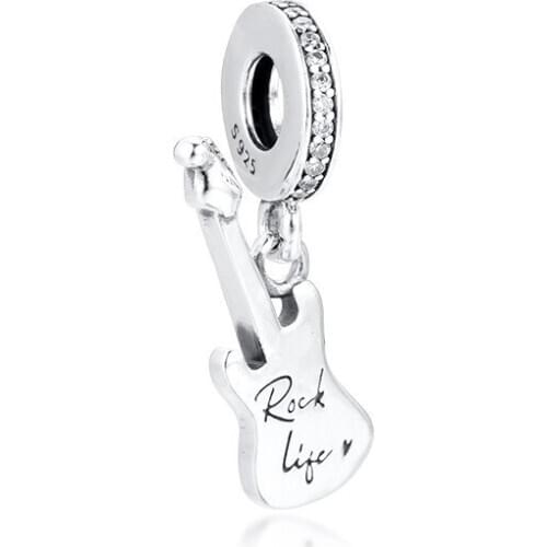 Electric Guitar Dangle 925 Sterling Silver Beads for Jewelry Making Pave Stones Crystal Bead Fit Charm Bracelet Femme Jewellery