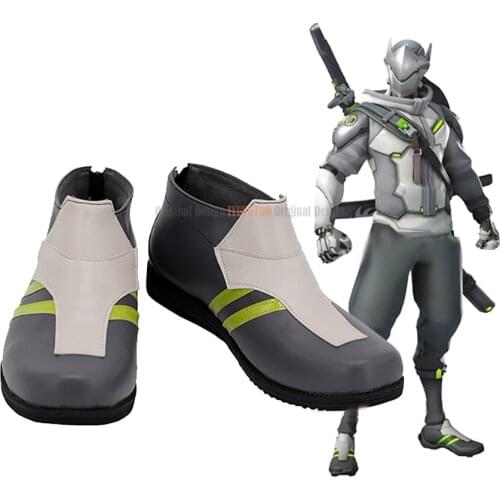 OW Genji Grey Shoes Cosplay Shimada Genji Cosplay Boots Customized Leather Shoes for Unisex