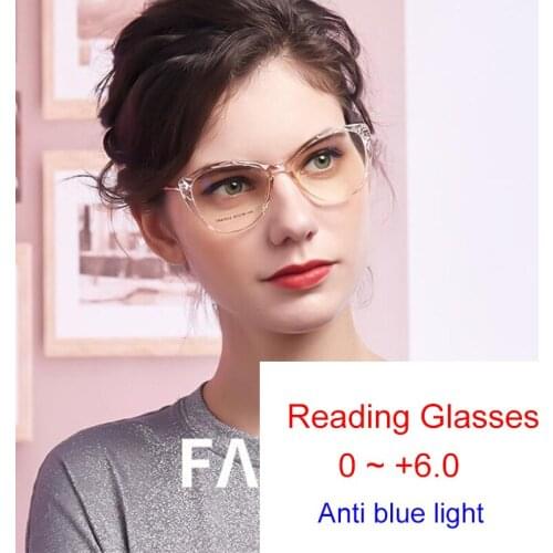 2021 Trends Office Cat Eye Anti Blue Light Oversized Glasses Computer Women Blue Blocking Hyperopia Reading Eyeglasses Alloy