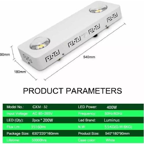 Full Spectrum Hydroponics LED Grow Light 400W 3500K LUMENS CXM32 COB LED Plant Growing Lamp For Indoor Greenhouse Plants Growth