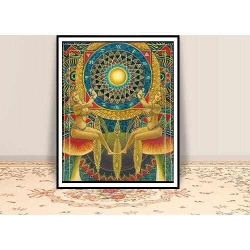The Wheel of Fortune Poster Print Tarot Art Pagan Mythology Psychedelic Gypsy Goddess Art Posters Vintage Wall Art Painting