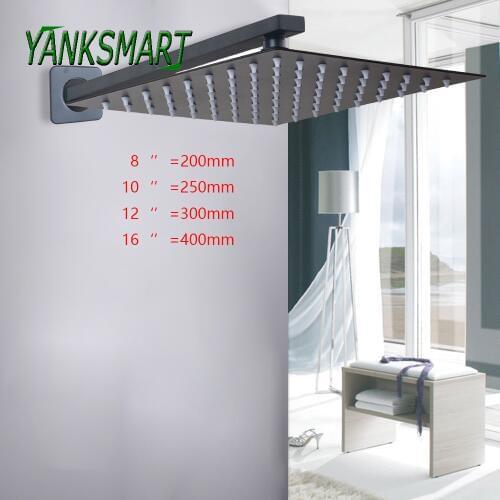 YANKSMART Luxury Blacked Bathroom 8/10/12/16 Inch Square Rainfall Shower Head Faucet Shower Arm Tub Painting Faucets Mixer Tap