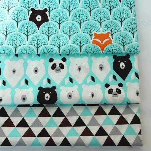 Blue Jungle Fox Bear Panda Tri angle 100% Cotton Fabric For Diy Patchwork Sewing kids Home Textile Quilting Tilda Tissus Crafts