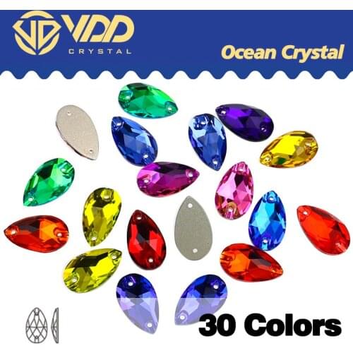 VDD Teardrop Crystal Glass Strass Sew On Rhinestone Flatback Glitter Sewing Stones For Clothes Decoration Clothes Dress