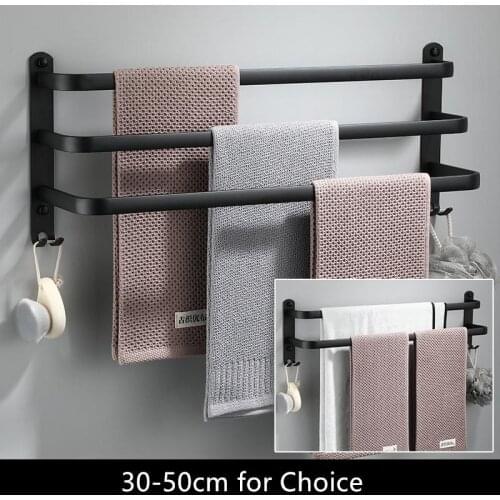Towel Rack Matte Black 30-60 CM Towel Hanger Wall Mounted Towel Holder Space Aluminum Multilayer Bar Rail Bathroom Accessories