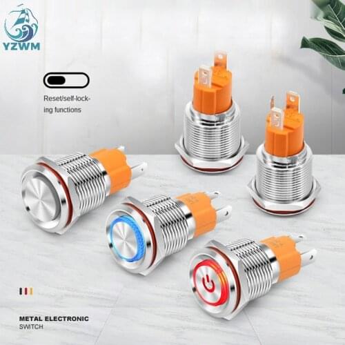 YZWM 19mm High Current 10A Metal Button Switch Self-locking Ring LED Lamp with Symbol 6v12v24v220v Power Start Button
