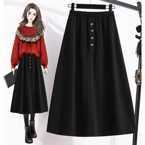 Black Umbrella Knitted Long Plus Large Size Oversize Korean Style Fashion WomenS Clothing Vintage 2021 Casual High Waist Skirts