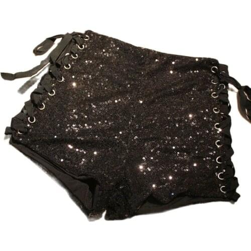 2021 New Sexy High Waist Denim Shorts Women Black Sequined Bandages Shorts