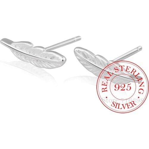 Fashion 925 Sterling Silver Stud Earrings for Women Vintage Sterling Silver Feather Jewelry