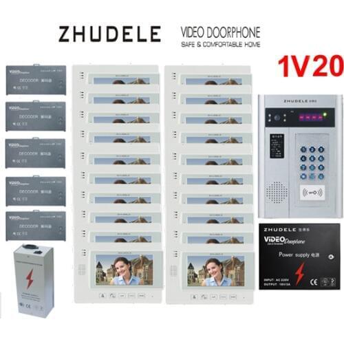 ZHUDELE Building Home security intercom system 20 Units Apartment Video Door Phone Bell Intercom System 7" TFT monitor IN STOCK