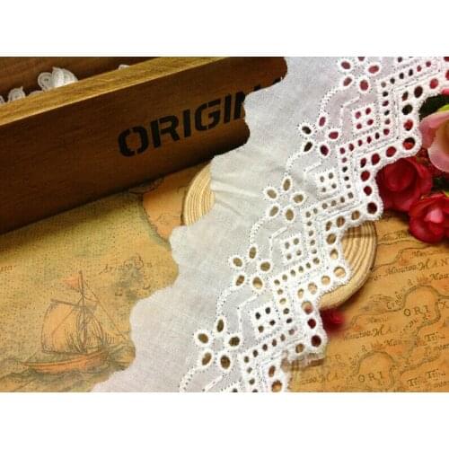 10 yard 5cm 1.96" wide ivory fabric cotton embroidery lace trim ribbon SL4K591