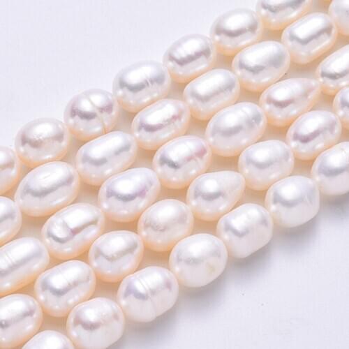 2 Strands 8~9mm Rice White Freshwater Pearl Beads Loose Spacer Bead for Jewelry Making DIY Bracelet Necklace Hole: 0.8mm