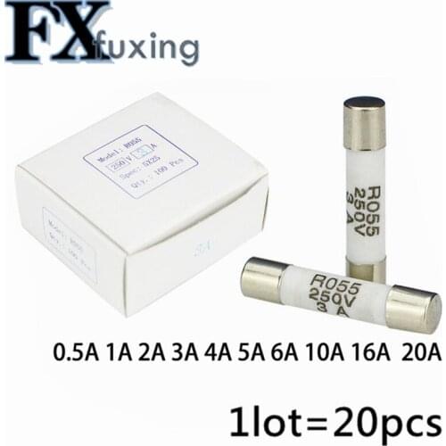 20pcs/lot Set RO55 5*25 MM 250V Copper Cap Blow Ceramic Fuse 500mA 1A 2A 3A 4A 5A 6A 8A 10A 15A 16A 20A Fuses 5x25mm 0.5A 250V