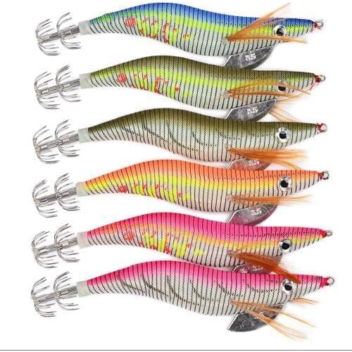 30Pcs 2.0# 2.5# 3.0# 3.5# 4.0# Shrimp Bait Luminous Squid Jigs Wood Shrimp Fishing Lures Artificial Bait For Sea Fishing