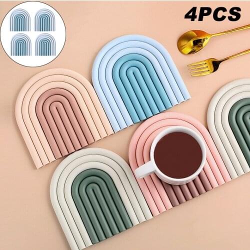 4Pcs Nordic Silicone Pot Holder Kitchen Heat-resistant Coaster Plate Anti-scald Bowl Pad Household Dining Table Placemat