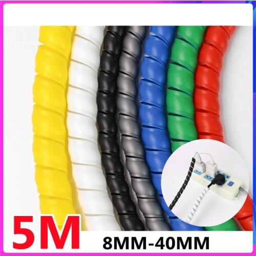 5M 8mm-40mm Spiral Wire Organizer Wrap Tube Flame Retardant Cable Sleeve Colorful Cable Casing Cable Sleeves Winding Pipe