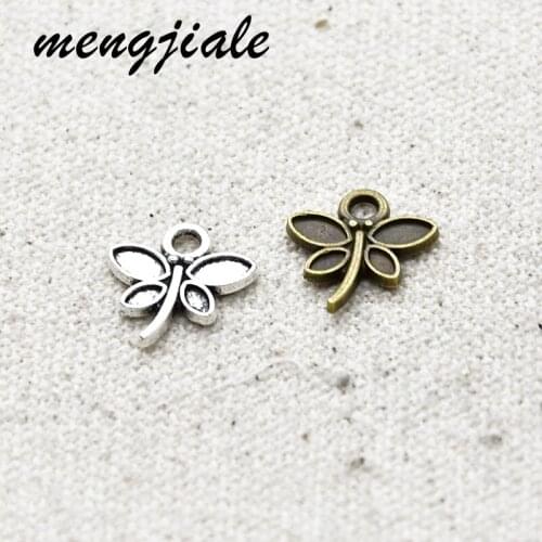 50pcs Two color alloy metal mini dragonfly charms Insect series Pendants for Jewelry accessories making 14*13mm