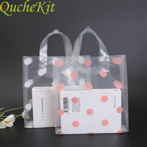 50pcs Pink Dots Plastic Gift Bags Transparent Packaging Shopping Bag for Business Jewelry Cosmetic Cake Baking Wrapper Party Fav