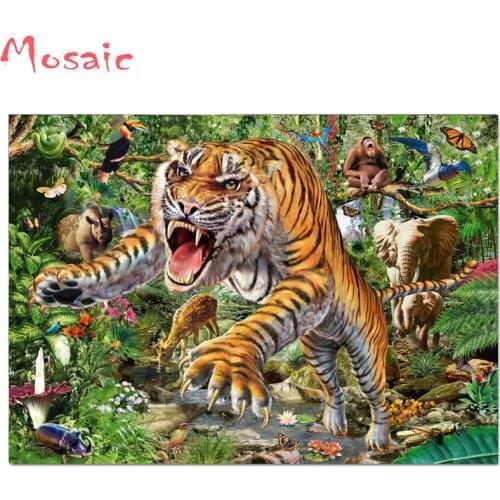 5d diamond painting tiger forest stickers scenery full square drill mosaic artwork 3d round diamond embroidery crafts