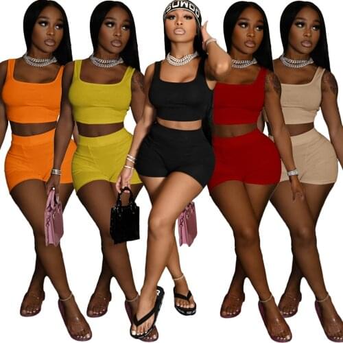 Adogirl Casual Solid Summer Tracksuit Women Two Piece Sets Sleeveless Tank Top And Bike Shorts Fashion Suit Outfit Plus Size