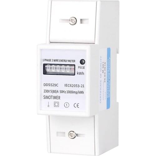 Automatic Single Phase 2 Wire Electric Energy Counter AC 230V 5-80A Analog Watt Measurement Meter 35mm DIN Rail Mounting