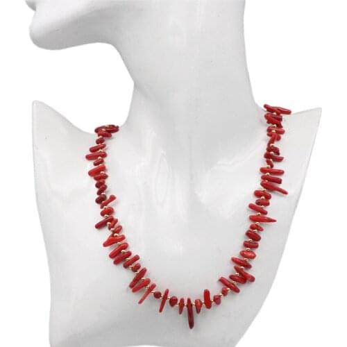 Bohemia Style Women Natural Stone Coral Choker Necklace Exquisite Chips Corals Rope Necklaces Strand Beaded Chain Jewelry B138