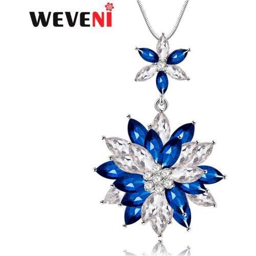WEVENI Alloy Opal Lotus Flower Necklace Crystal Rhinestone Pendant Chain Choker Fashion Jewelry For Women Girl Ladies 2018 News