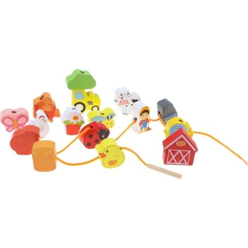 Wooden Lacing & Stringing Beads Cartoon Farm Animals with String Toddler Preschool Fine Motor Skills Toys