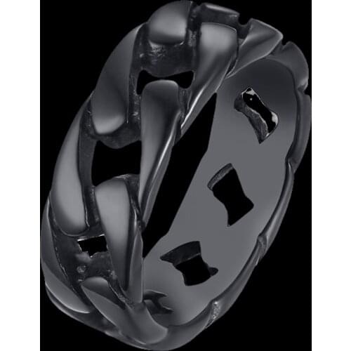 Dropshipping 8mm Cool Black Spinner Chain Ring for Men Tire Texture Stainless Steel Rotatable Links Punk Male Anel Alliance