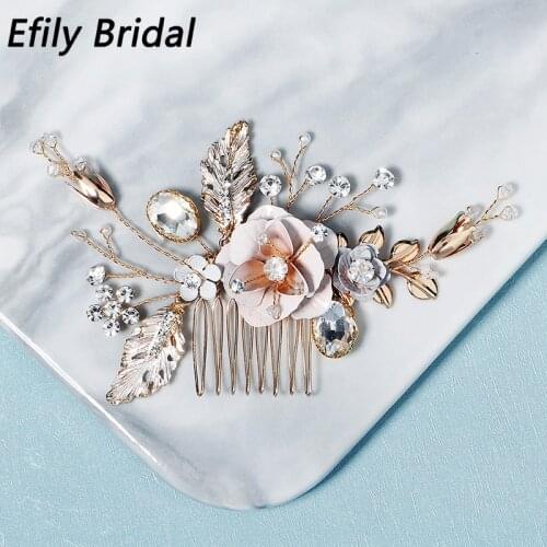 Efily Bridal Wedding Hair Accessories Crystal Flower Hair Combs Clips for Women Bride Headpiece Bridesmaid Party Jewelry Gift