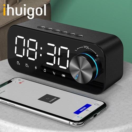 Ihuigol Portable Wireless Speaker Support TF Card Alarm Clock LED Display Light HiFi Bass Surround Bluetooth Outdoor Loudspeaker