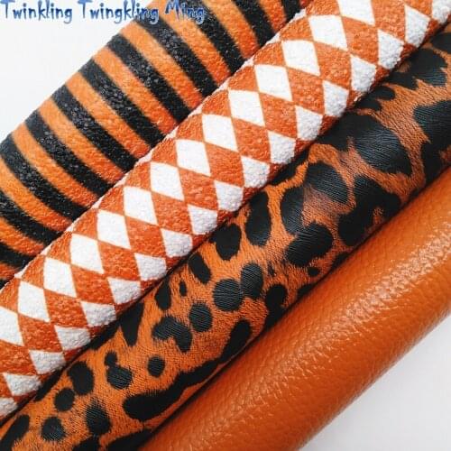 Orange Stripes Daimonds Printed Glitter leather, Leopard Faux Fabric Synthetic Leather For Bow A4 21x29CM Twinkling Ming KM303