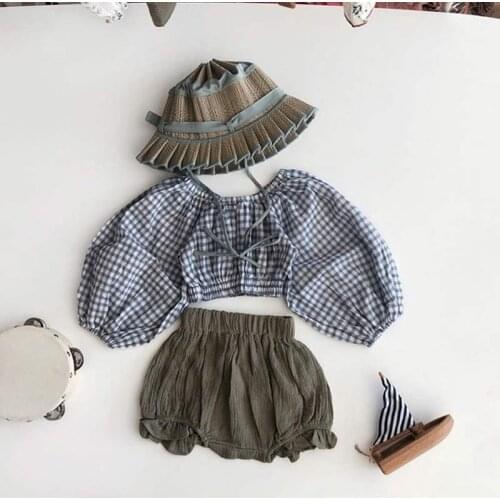 Baby Girls Clothing Sets 2021 New Spring Plaid Printing Tos and Shorts Fashion Kids Clothes Newborn Baby Girls Clothes for 6-24M