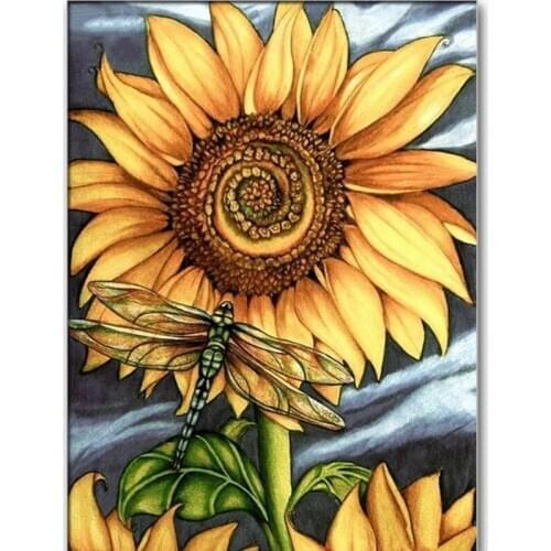 Square/Round 5D DIY diamond painting "Sunflower and Dragonfly" rhinestone embroidery cross stitch rhinestone mosaic painting hom