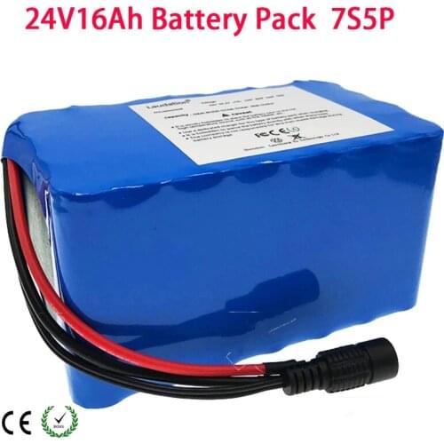 24V 16Ah Electric Bicycle Lithium Ion Battery 7S 5P 29.4V 16000mAh 15A BMS 250W 350W 18650 Pack Wheelchair Motor