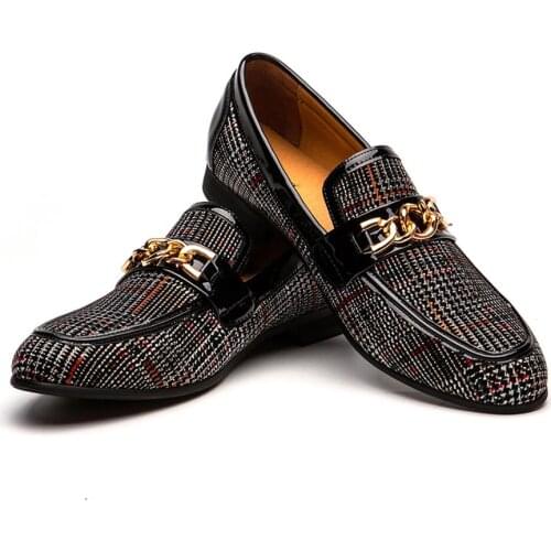 MEIJIANA Slip On Loafers Men Dress Shoes Leather Men Casual Shoes Handmade Loafers New Fashion Wedding Party Metal Loafers Men