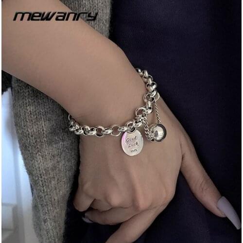 Mewanry 925 Sterling Silver Thick Chain Bracelets New Trend Couples Party Jewelry Rock Hip Hop Vintage Bead Pendant Accessories