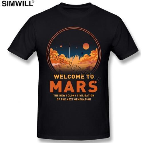 Fashion Welcome To Mars Tee Shirts Mens Summer Short Sleeve Pure Cotton Tees Crew Neck Space X Tee Shirts Clothing Friend Gift