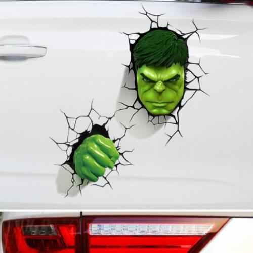 MR TEA Super Hero Series Stickers Decals 3D Broken Car stickers simulation Cute Creative Green Stickers Decorations